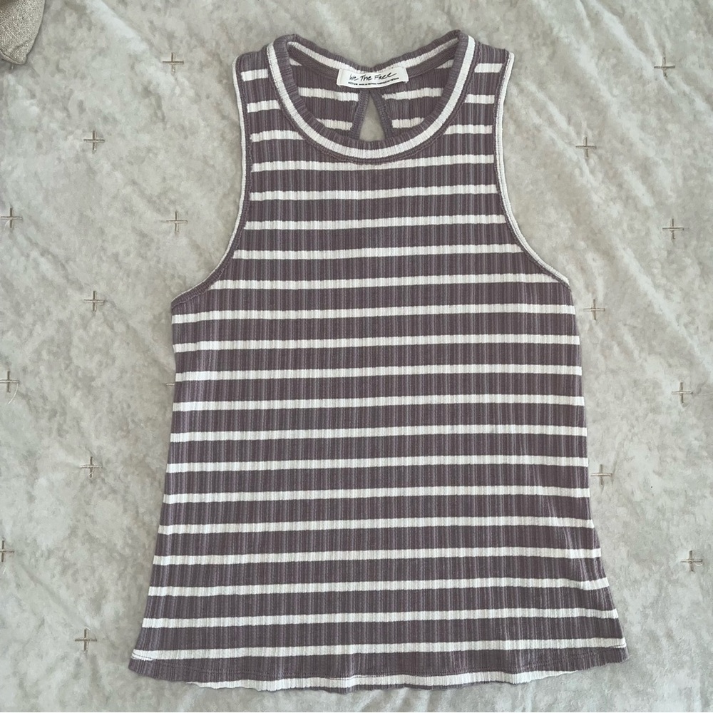 We The Free Brown and White Striped Tank Top